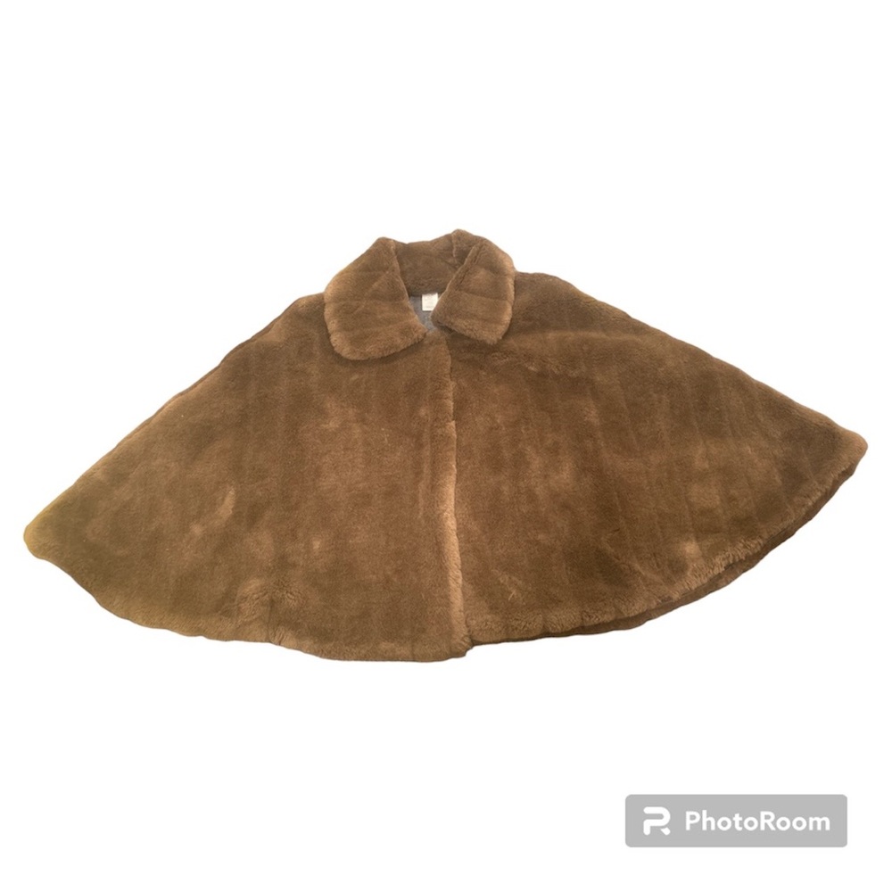 Y2k East 5th Dark Brown Faux Fur Middle Clip Shawl / Cape, Size S